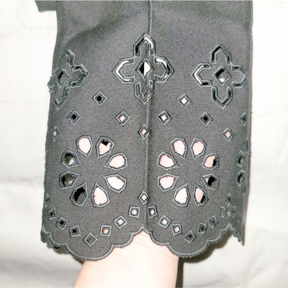 Derek Lam 10 Crosby black laser cut high rise flare capri pants size 10 - Picture 7 of 11